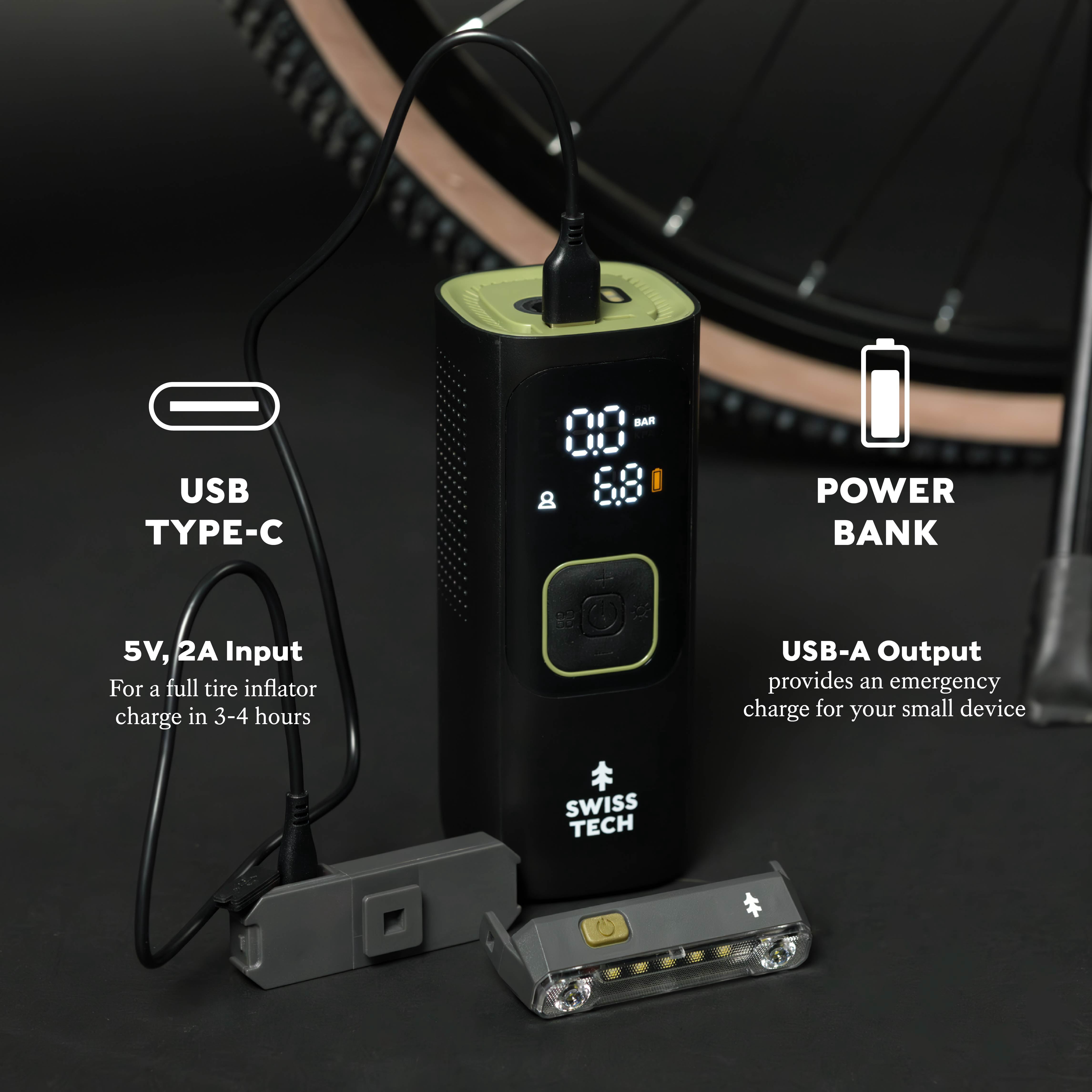Swiss Tech Portable Cordless Tire Inflator with Digital Display and LED Light, 160 PSI Capacity