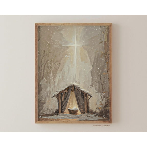 Manger Wall Art Poster Nativity Wall Art Poster Christian Wall Art Poster Jesus Nativity Print Poster Star Art Manger Warm Present Vintage UNFRAMED Poster Size 8x12