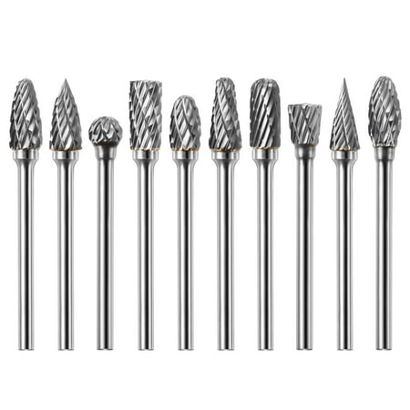 

VORCOOL 10pcs Tungsten Carbide Cutting Bur Double Cut Rotary Bur Set Grinding Heads for Woodworking Drilling Carving Engraving Polishing