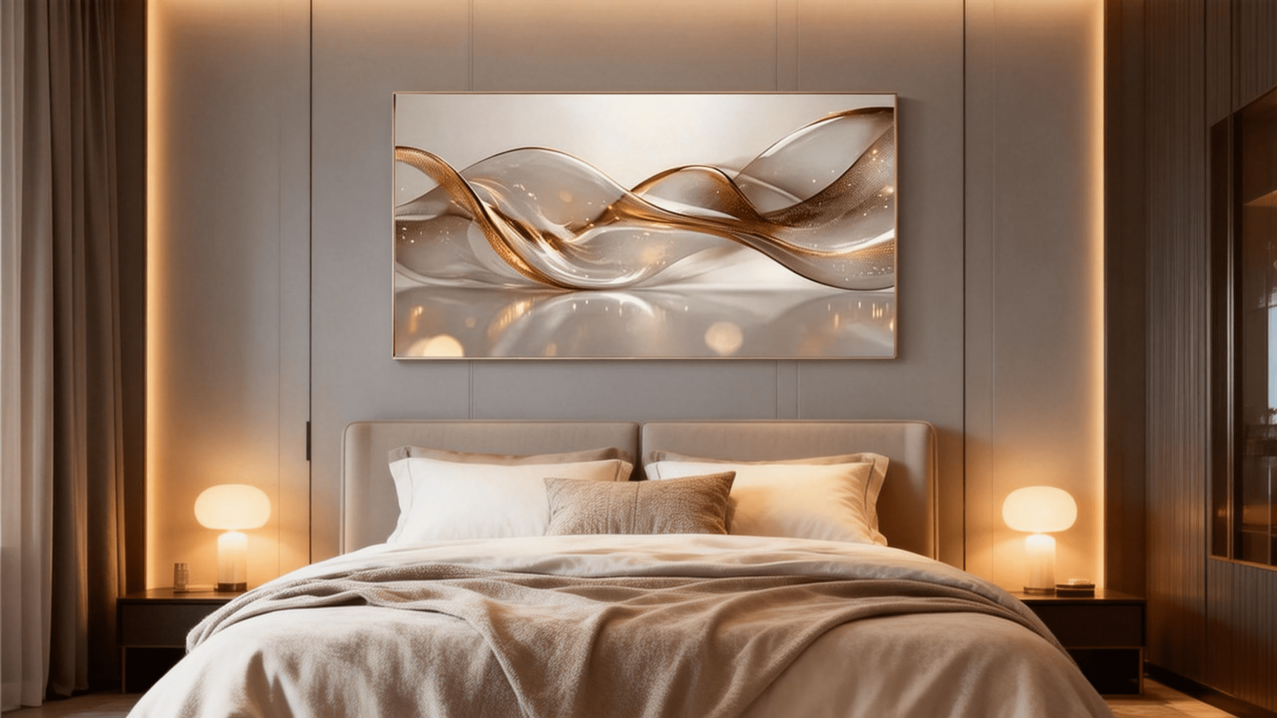 Modern Abstract Canvas Wall Art,Frameless Minimalist Decor, Elegant Metal Accents, Indoor Home Office Bedroom Restaurant Wall Hanging, Summer Winter Decor, Wall Decor