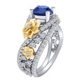thumbnail image 2 of AFFY 1.9 Carat Round Simulated Blue Sapphire & Natural Diamond Two-Tone Engagement Ring 14K Solid White Gold Ring Size-8.5, 2 of 2