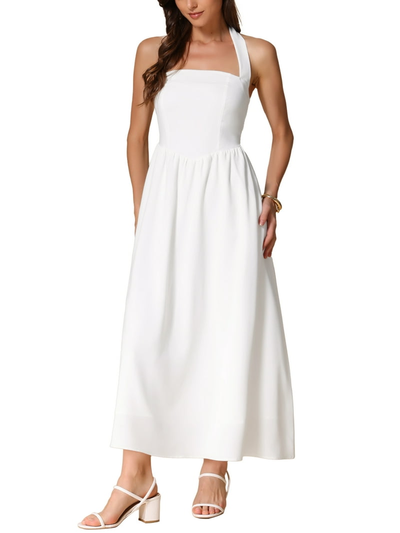 halter neck dress a line GLOSSY HALTER MAXI DRESS main image 0