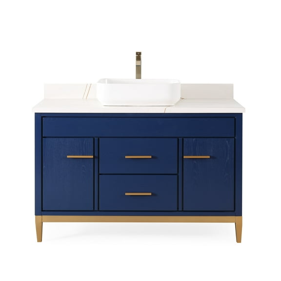 48 Inch Tennant Brand Navy blue vessel sink style bathroom vanity