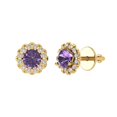 thumbnail image 2 of 1.18 Ct Round Cut Halo Studs Purple Alexandrite 14K Yellow Solid Solid Gold Everyday Dainty Earrings Screw Back, 2 of 7