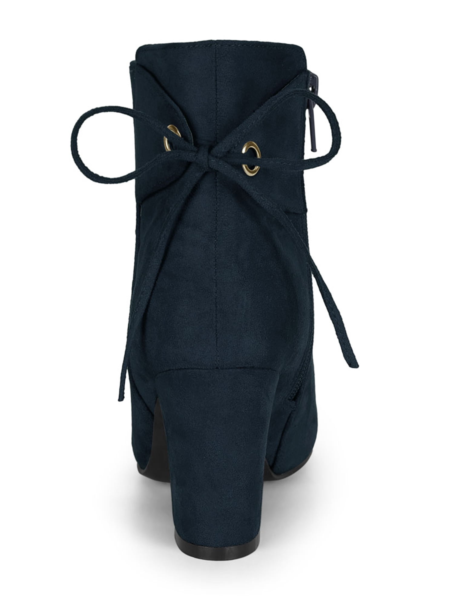 Unique Bargains Women's Round Toe Block Heel Back Zipper Ankle Boots Navy Blue 6