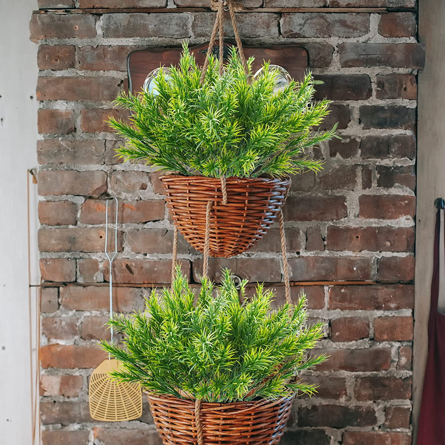 Fake Plants Outdoor, 6PCS Artificial Greenery Bush, 13.7’’ Faux Plastic Shrubs for Home Garden Kitchen Office Outside Planters Window Porch Outdoor Pot Filler Spring Summer Decorations
