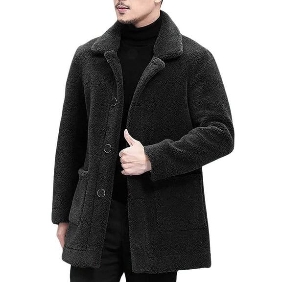 Men's Autumn/Winter Casual Lamb Wool Lapel Jacket In Solid Color Vintage Outdoor Coat With Fabric
