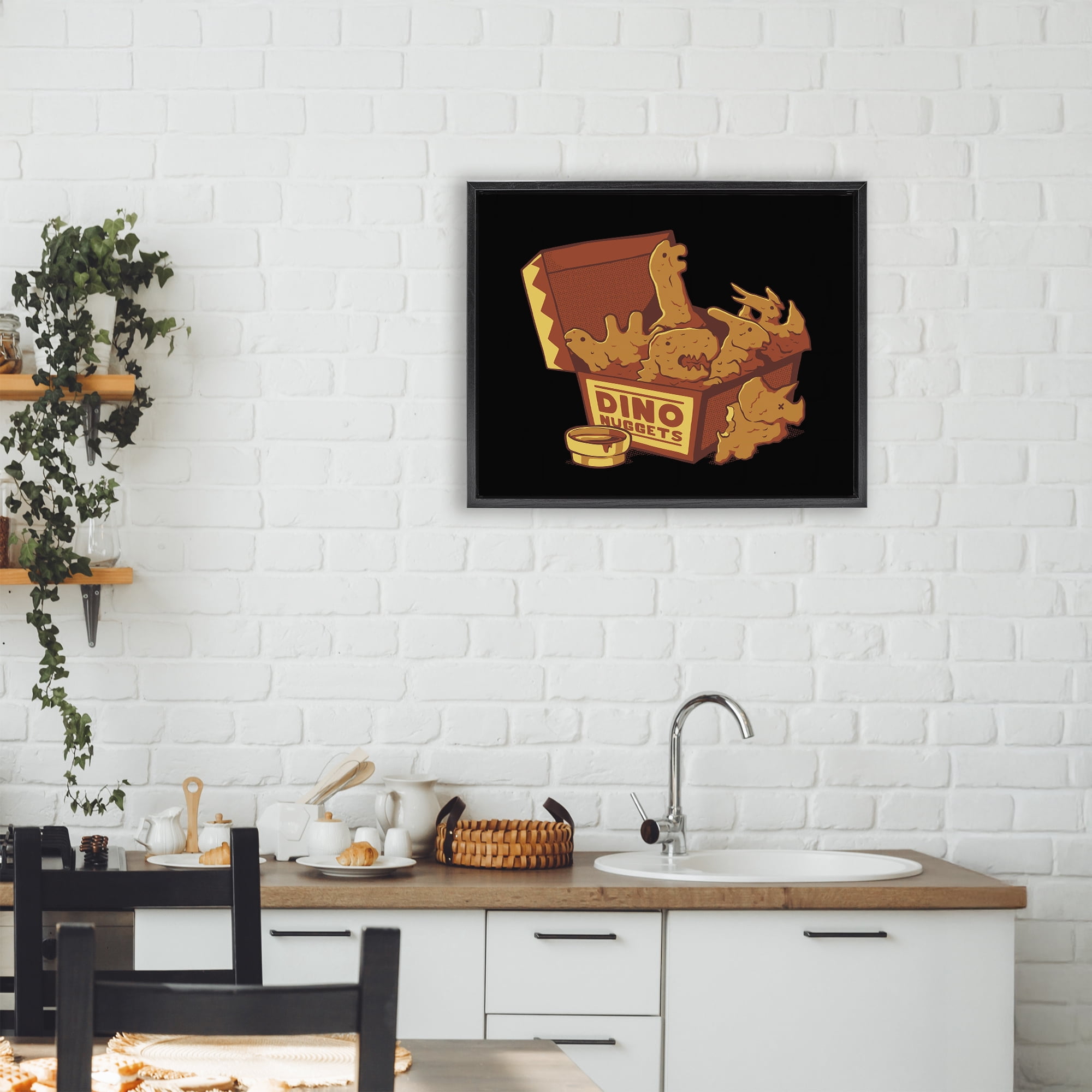 Stupell Industries Dino Nuggets with Sauce Black Framed Floater Canvas Wall Art, design by Tobe Fonseca