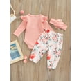thumbnail image 4 of Diconna Newborn Baby Girl Auntie Outfits Auntie's Bestie Short Sleeve Ribbed Romper Floral Shorts Clothes with Headband Pink 12-18 Months, 4 of 8