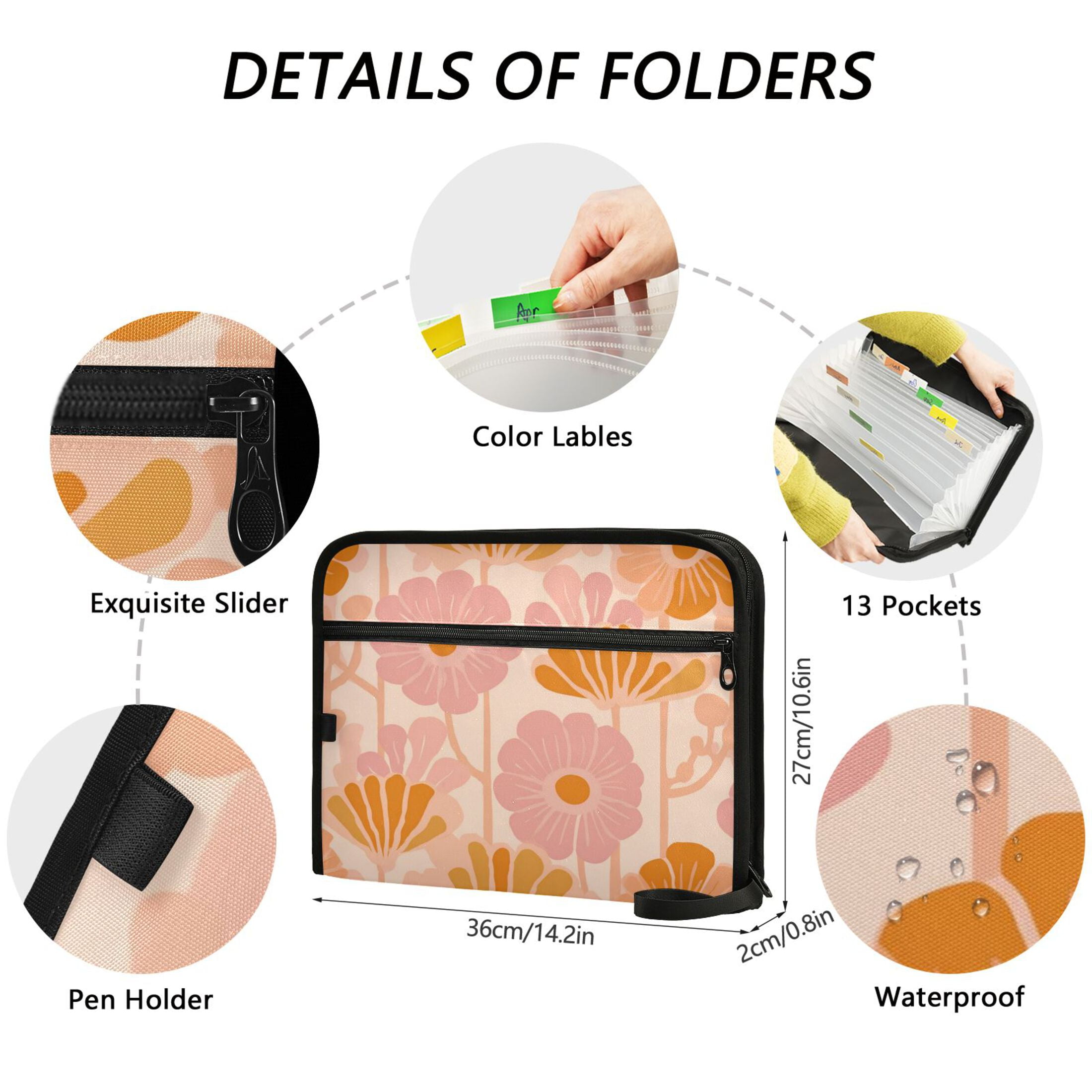 Expandable Folder with Colored Tabs, Desktop Folding Folder for Organizing Files by Category, with 13 Pockets, Suitable for Office Use Modern Wallpaper Patterns
