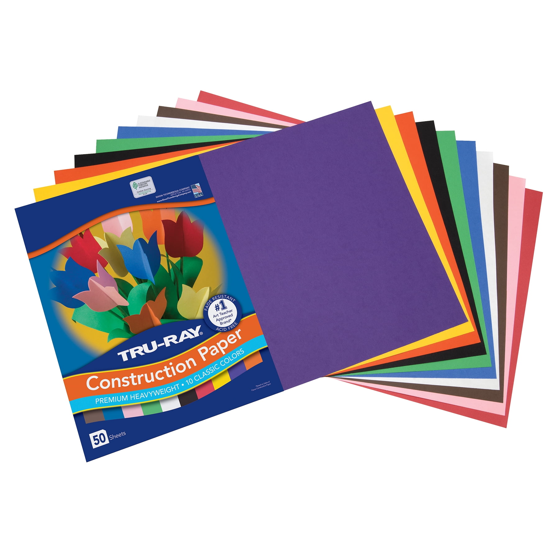 Tru-Ray Construction Paper, Heavyweight, 10 Classic Colors Assorted, 12" x 18", 50 Sheets Per Pack, 5 Packs