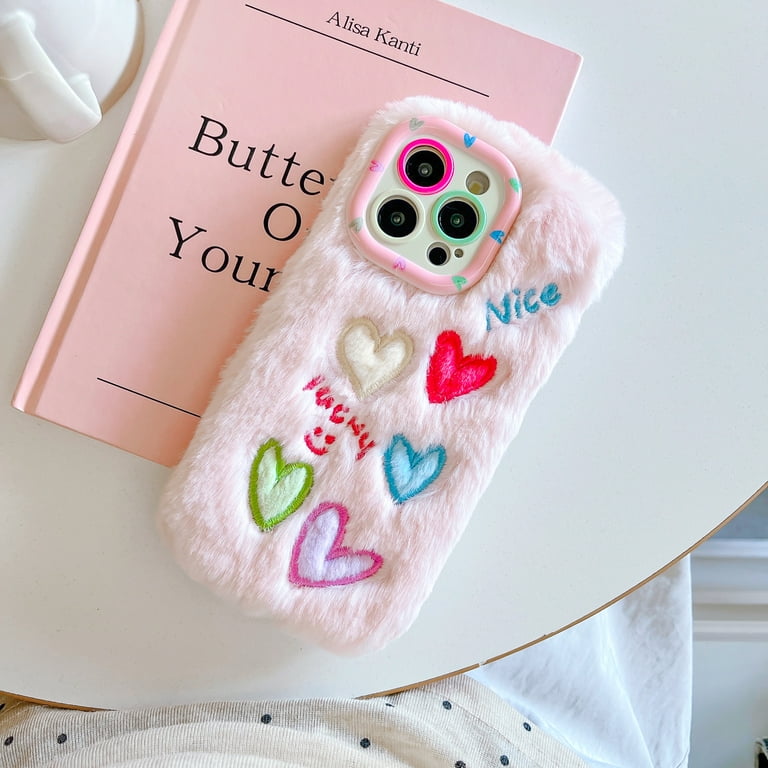 Cute Fluffy Case for iPhone 16 Pro, Camera Cover Kickstand Design