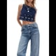 thumbnail image 3 of Blusa de Mujer Sin Mangas con Cuello Redondo, Dobladillo Ondulado con Colores Contrastantes y Bordado Azul L, 3 of 8