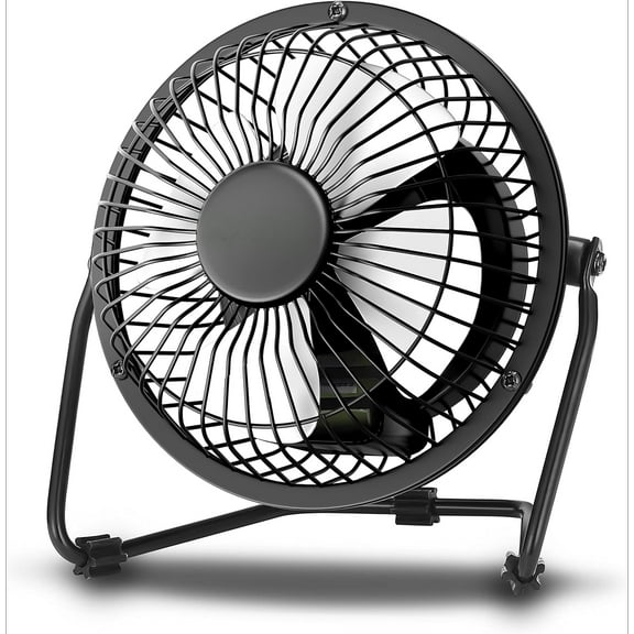 4" Mini High-Velocity Personal Desk Fan, 4 Blades, Adjustable 360° Head Tilt, Durable Metal Construction, Single Speed, Ideal for Home, Dorm Rooms, Bedrooms, or Offices, Black