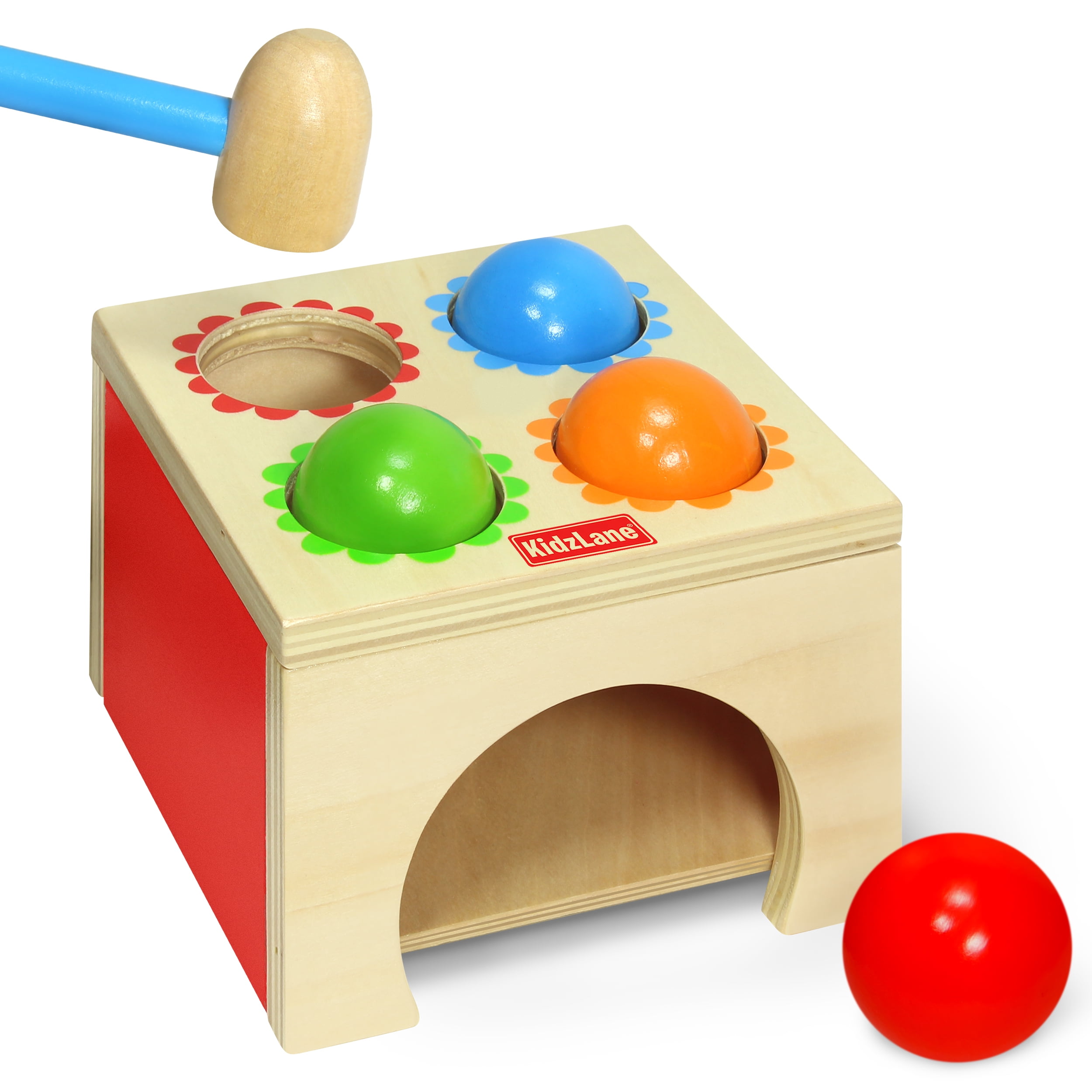 Kidzlane Toy Hammer and 4Ball Wooden Play Set Learn Colors, Counting, Building