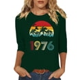 thumbnail image 3 of Uootdi Hauts pour Femmes Manches 3/4 Col Rond Imprimé Palmier Coucher de Soleil 1976 Coupe Décontractée Rétro Plage Vacances T-Shirts Cadeau, 3 of 4