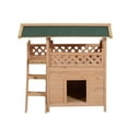 thumbnail image 3 of Pawhut 2-Story Indoor, Outdoor Wooden Cat House Shelter With Balcony Roof, Natural, 3 of 6