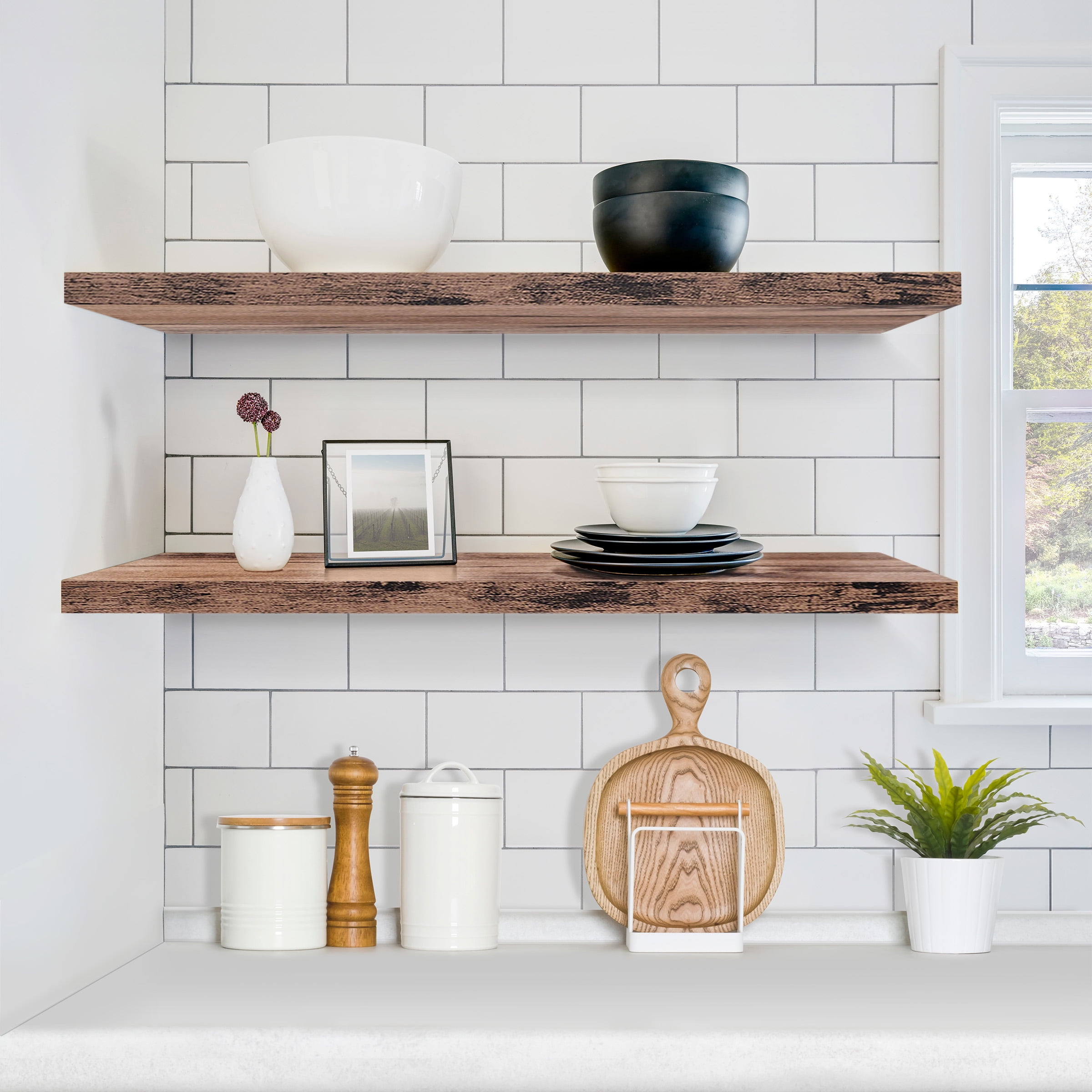 Sorbus Extra Long Floating Rectangle Shelves – 35" L x 9" D x 1.5" H Faux Wood Wall Shelves