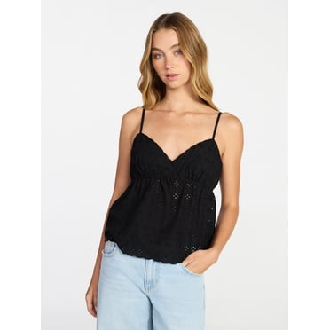 No Boundaries Cotton Eyelet Babydoll Cami, Women’s XXS-XXL