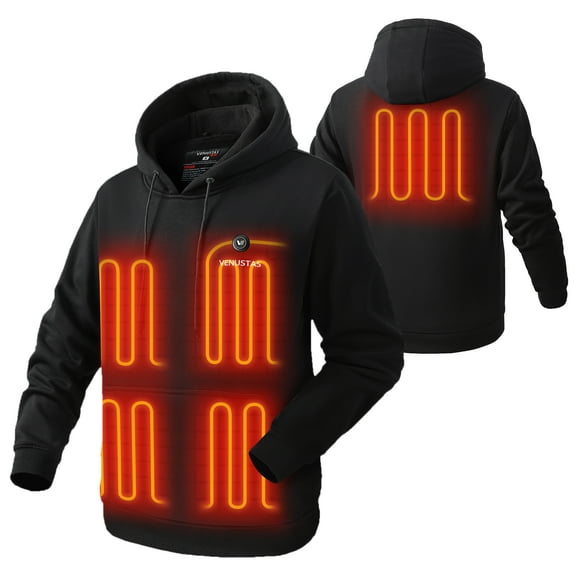 Venustas Pullover Heated Hoodie for Men and Women with Battery, Fleece-Lined Heating Jacket for Fall /Winter /Spring (Black, XS)