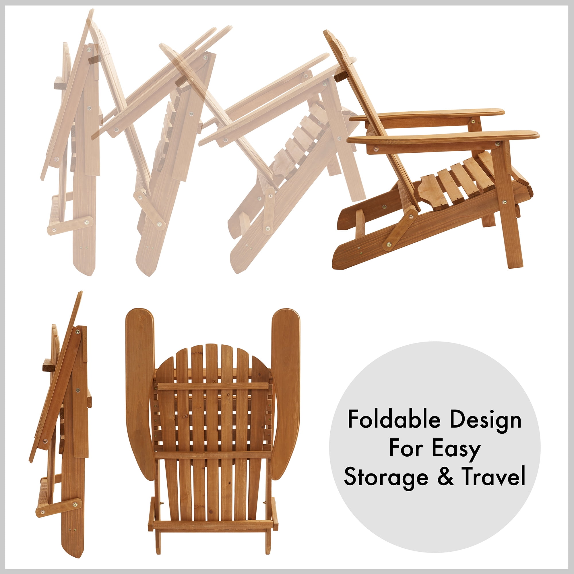 Casafield Folding Adirondack Chair, Cedar Wood Outdoor Fire Pit Lounge Chairs for Patio, Deck, Lawn and Garden Seating, Partially Pre-Assembled - Natural