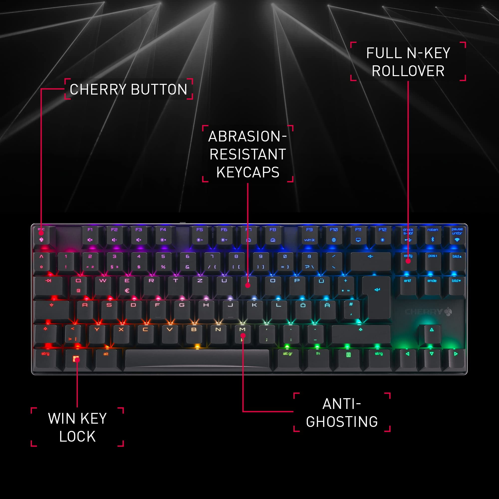 CHERRY MX 8.2 TKL, WIRELESS, MX RED RGB SWITCH, Black (g80-3882lyaus-2)