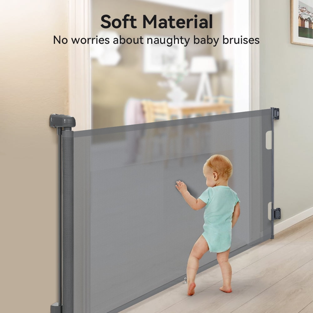 Retractable Mesh Baby Gate, Safety Gates for Stairs Doorway, 33''Tall Extends to 55''Wide, Gray