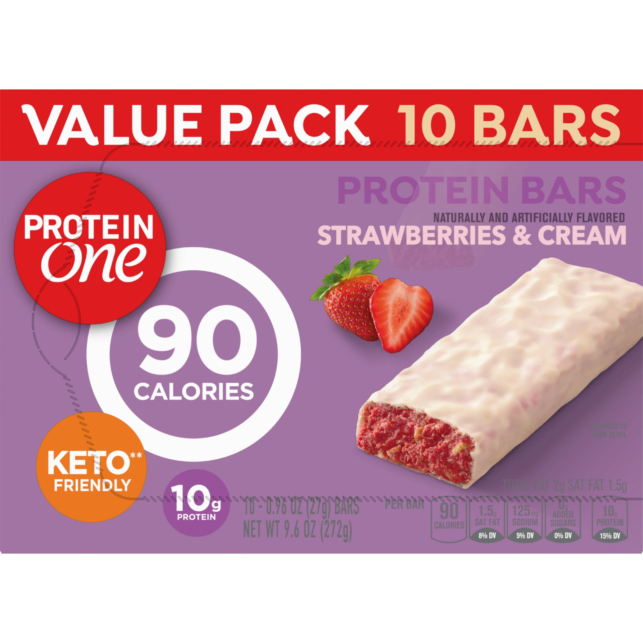 (2 pack) Protein One 90 Calorie Protein Bars, Strawberries and Cream, Value Pack, 10 Ct, 9.6 oz