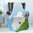 thumbnail image 4 of Poppy Flower Soft Flannel Fleece Blanket, Idyllic Grassy Field in Full Blossom Blue Sky with Clouds over the Wilderness, Cozy Plush for Indoor and Outdoor Use, 50" x 70", Multicolor, by Ambesonne, 4 of 5