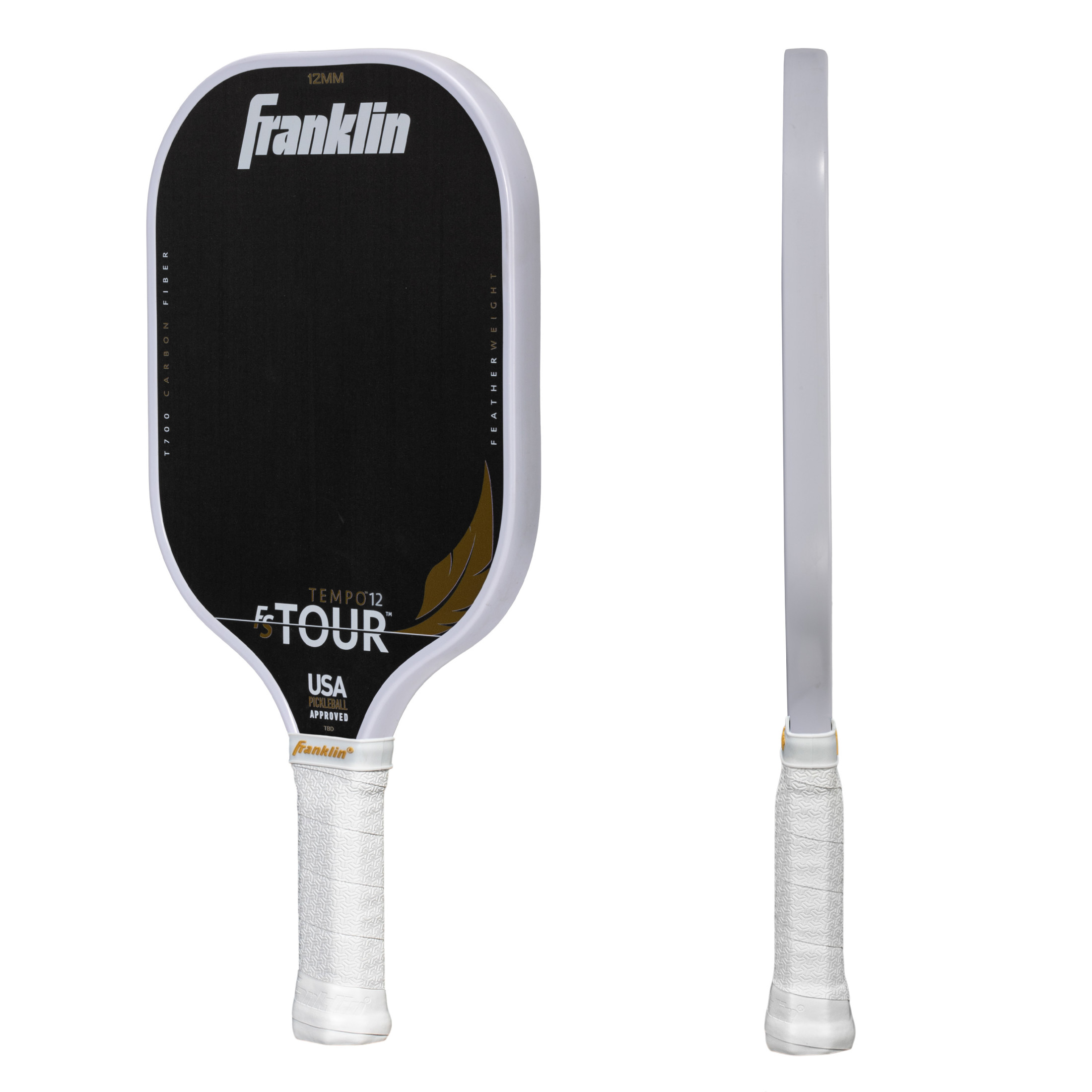 Franklin Sports Pro Pickleball Paddles - FS Tour Featherweight Series Lightweight Paddles - USA Pickleball Approved - Raw Carbon Fiber Surface - Tempo - 12mm Polymer Core - White