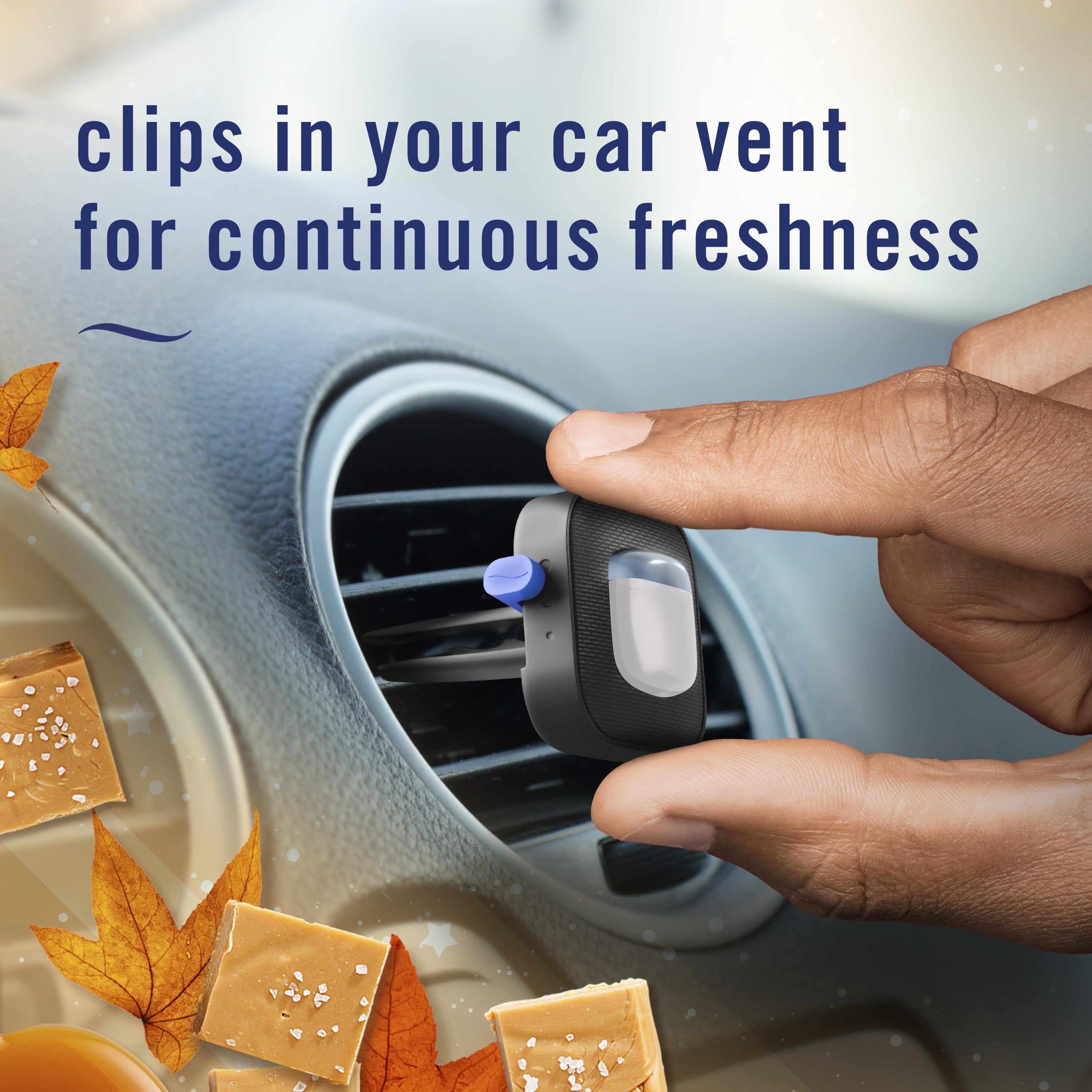 (4 pack) Febreze Car Air Freshener, Odor-Fighting Car Vent Clip, Sea Salt Caramel & Maple, 2 Count