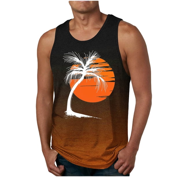 Camiseta sin mangas de cuello redondo para hombre, estampada, informal, deportiva, elástica, de moda, de poliéster.