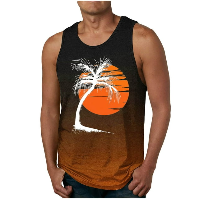 EOYWHK Summer Tank Tops for Men Quick Drying Beach Shirt Palm Tree Print Muscle Shirts Stretchy Crewneck Pullover Blouse Weekly Flyer