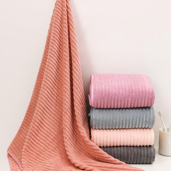 Lksixu Microfiber Bath Towels, 27"x55" Coral Velvet Striped Jacquard Bath Towels, Highly Absorbent and Quick Drying Shower Towels 400GSM Ultra Soft Bath Sheet for Bathroom Gym Sports Swimming Pool