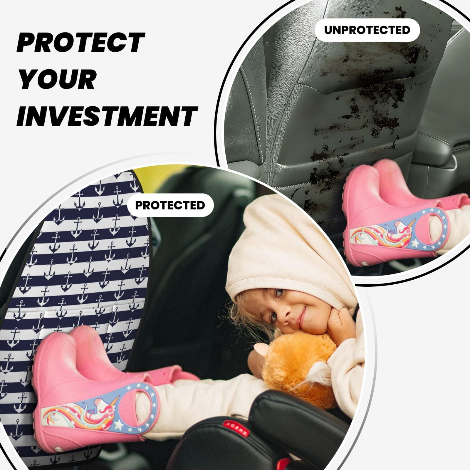 Xecao Anchors Pattern Car Seat Back Protector 2 Pack Large Capacity Pocket, Kick Mats Back Seat Protector