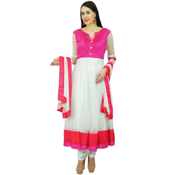 Atasi Womens White Anarkali Salwaar Suit with Dupatta Chic Indian Ethnic Dress