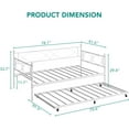 thumbnail image 3 of Twin Size Daybed with Trundle - Metal Daybed Frame with Steel Slats, Headboard & Roll-Out Bed, Space-Saving Sleeper Sofa (White Sets), 3 of 8