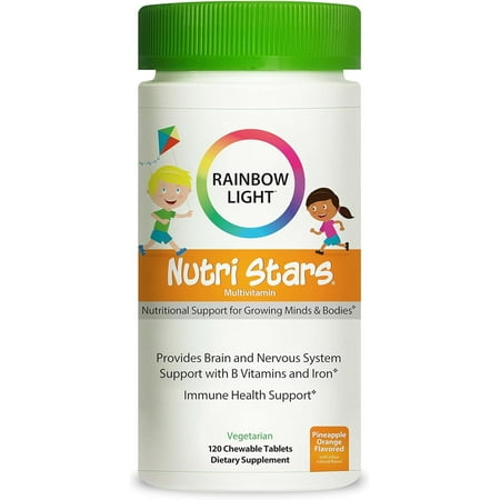 Multivitamins for Kids with Prebiotics | Pineapple Orange Flavor | 120 Chewable Tablets | by Rainbow Light