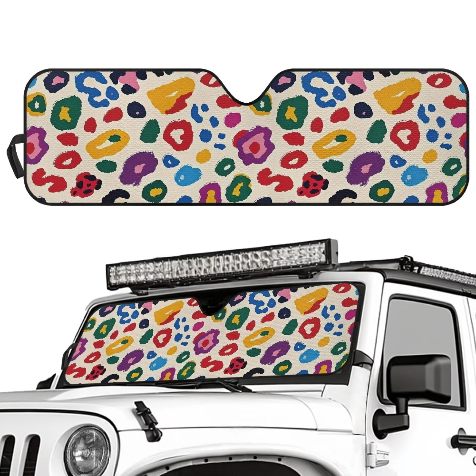 Uorisanigo Windshield Sun Shade Colorful Cheetah Leopard Print Sun Visor Heat Shield for 2018-2024 2025 Jeep Wrangler JL / 2020-2024 Jeep Gladiator JT Accessories Keep Vehicle Cool