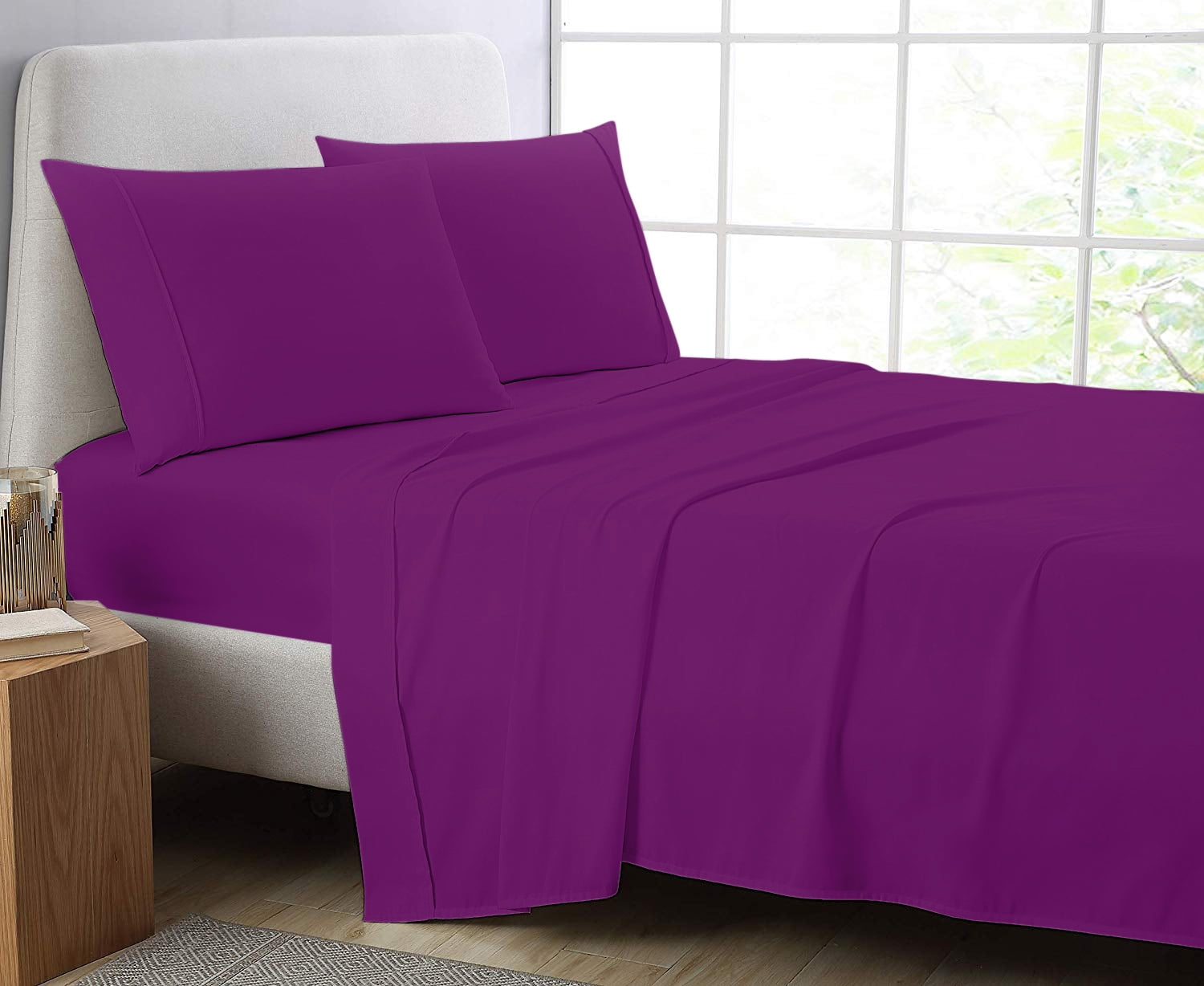 Cotton Metrics Queen 4pc Sheet Set Purple 600TC 100 Organic Cotton