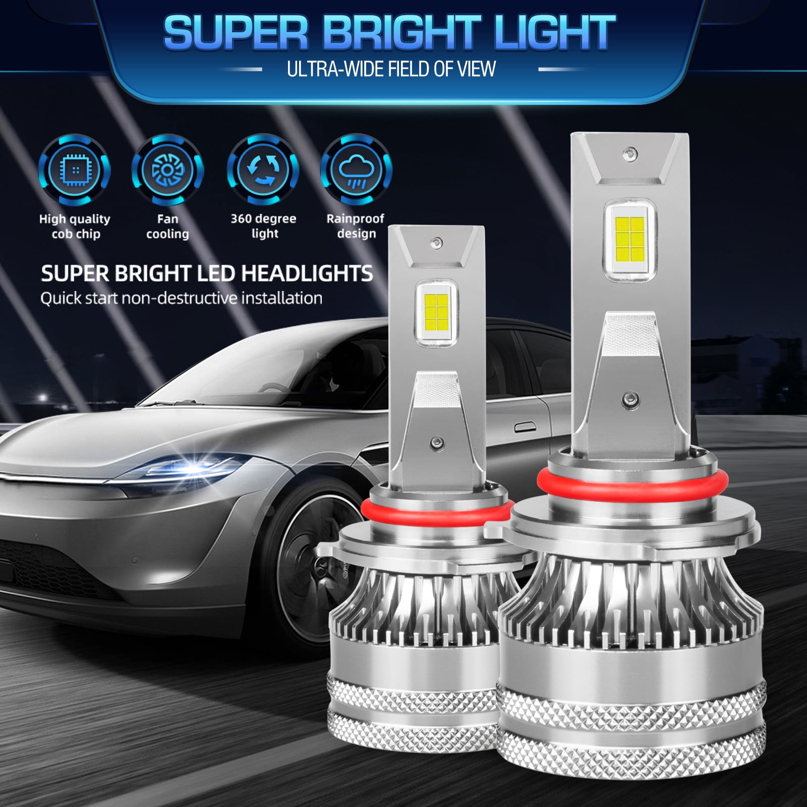 Fits 2011-2012 Chrysler 200 LED Headlight Bulbs 9012 High/Low Beam Light 6500K 2pcs