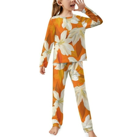 ZZZHY Neroli Petals Texture-71 Print Girls  Pajamas Set Kids Long Sleeve Pjs with Pants & Tops Tween Slumber Party Sleepwear