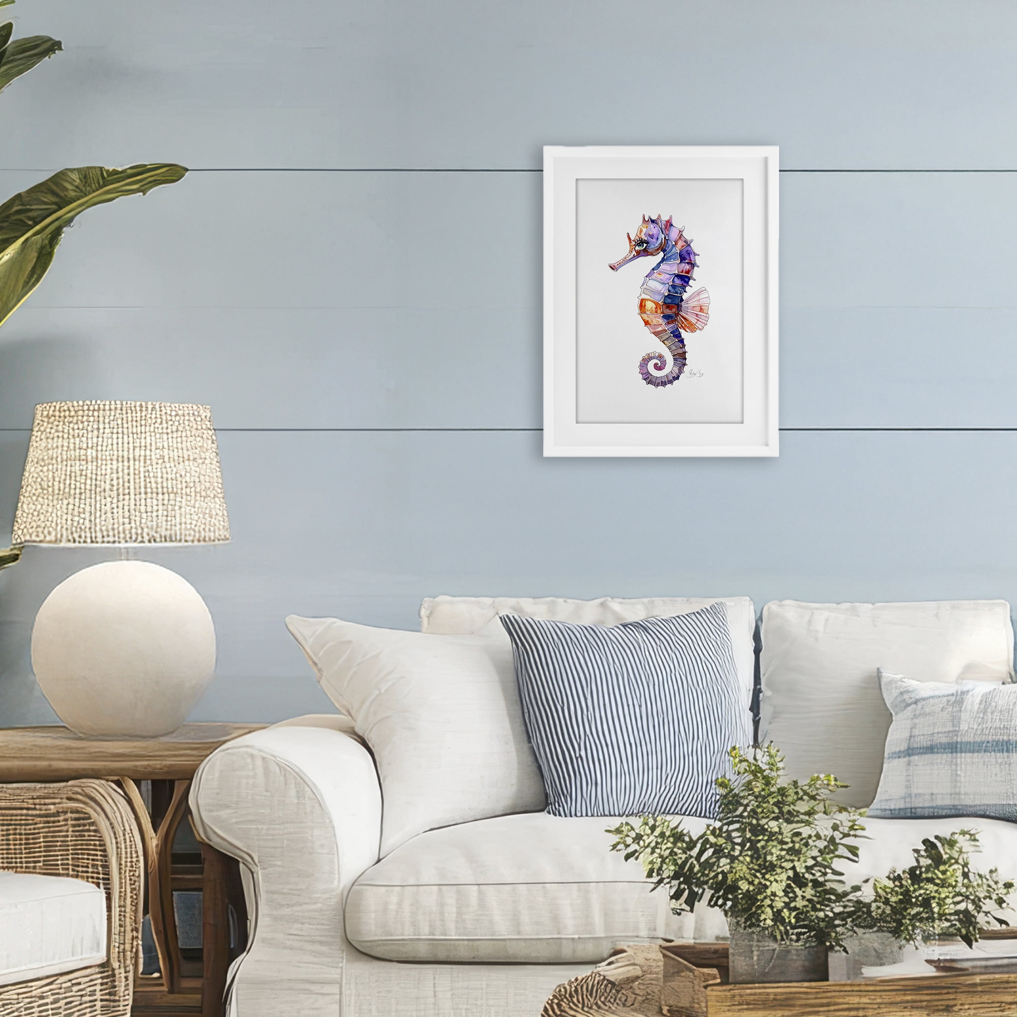 Stupell Industries Sea Whisper Seahorse White Framed Print Under Glass, design by Shelly Craig