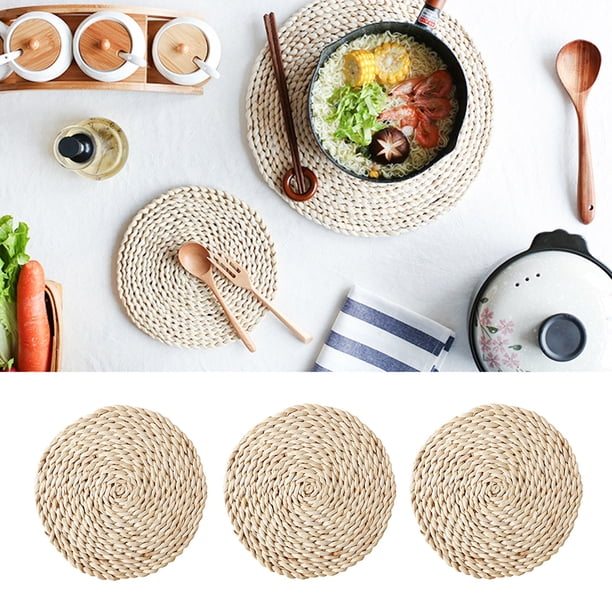 SPRING PARK Natural Corn Husk Woven Placemat, Large Round Braided