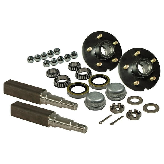 Pair of 5-Bolt On 4-1/2 Inch Trailer Hub Assemblies - Includes (2) Square Stock 1-3/8 Inch To 1-1/16 Inch Tapered Spindles & Bearings