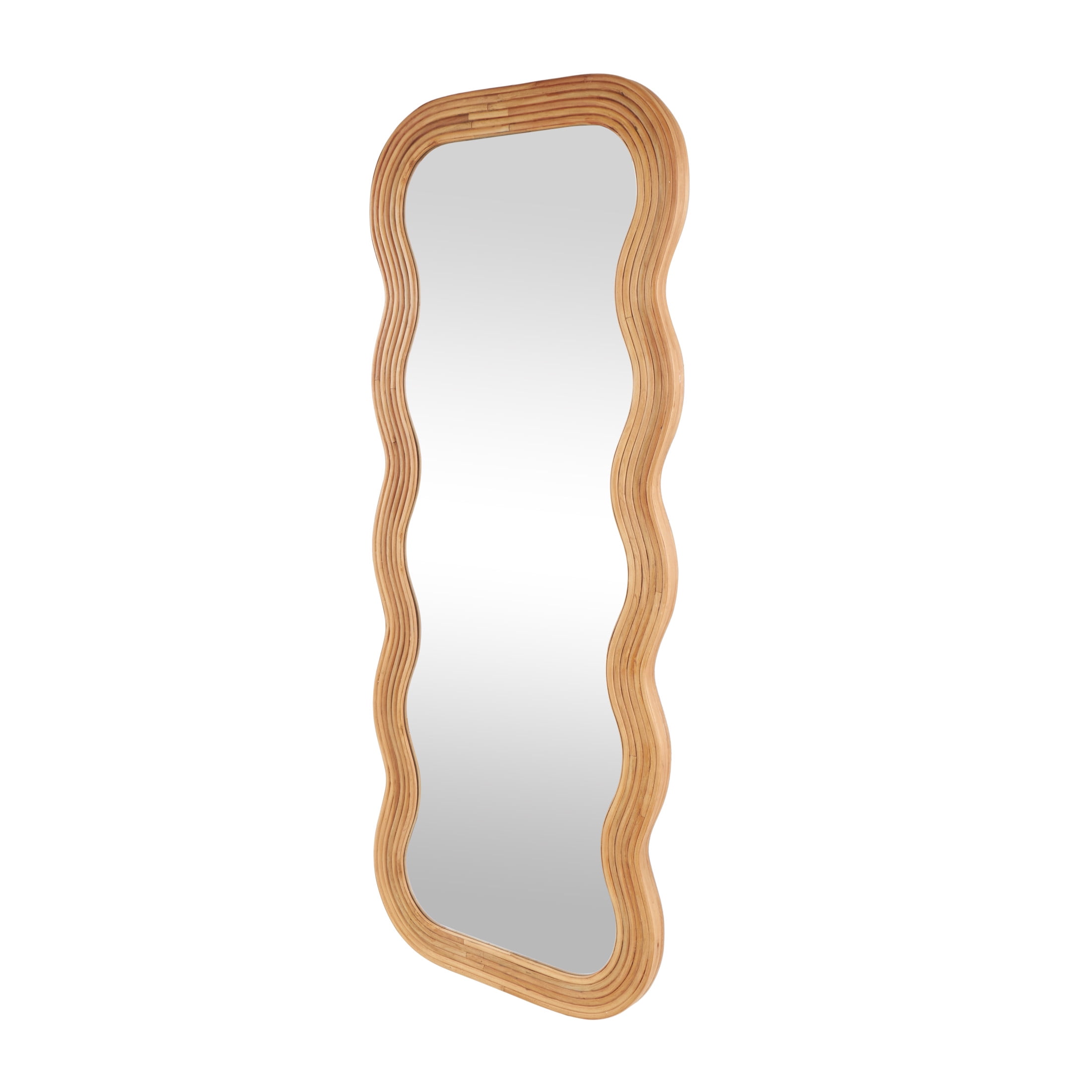 DecMode 29" x 73" Brown Handmade Wavy Wall Mirror with Ribbed Frame