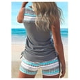 thumbnail image 4 of Women's Grey & Turquoise Geometric Print Ruched Tankini Swimsuit - Two Piece with Boyshorts, Plus Size Tummy Control Bathing Suit XL-4XL, 4 of 5