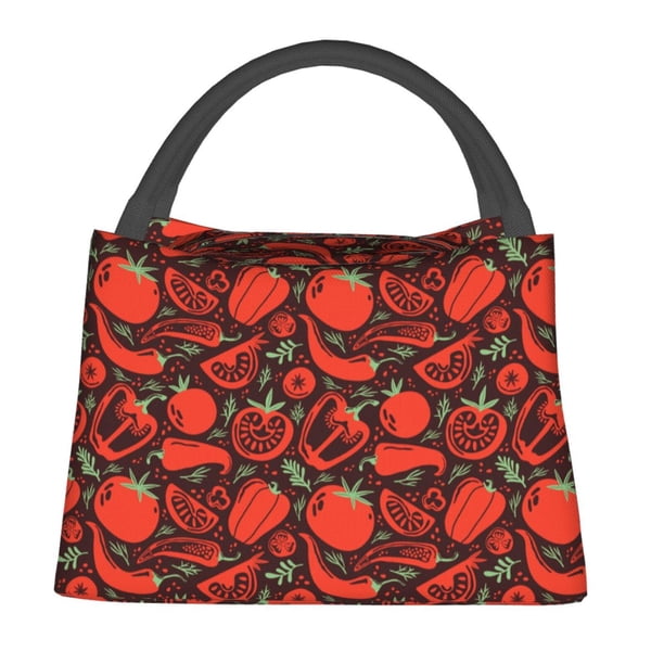 Easygdp Tomatoes And Chili Bolsa de Almuerzo Insulada Reutilizable, Bolsa de Mano y Bandolera para Oficina, Trabajo, Viajes