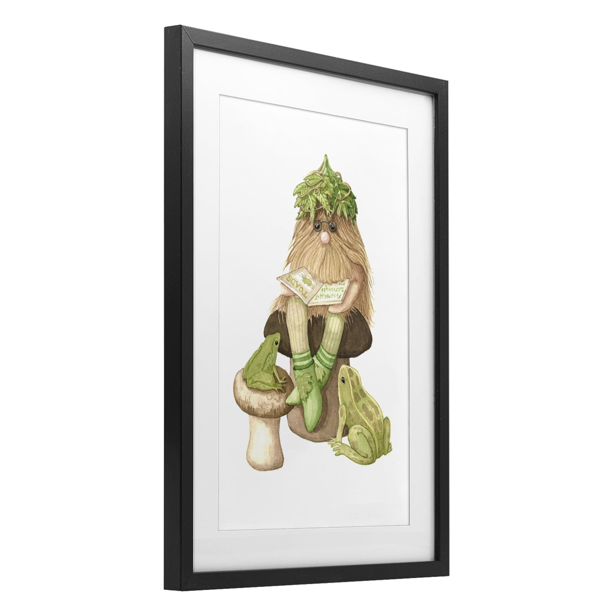 Stupell Industries Garden Elf with Frogs Black Framed Print Under Glass, design by Nancy Overton