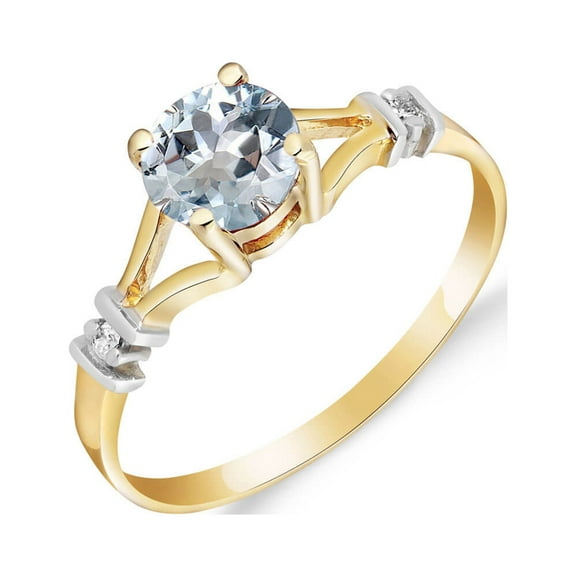 Galaxy Gold 14K Yellow Gold Natural Diamonds and Aquamarine Ring - March Birthstone - Courage & Clarity - Sizes 5.5 to 11 - Fine Jewelry for Women